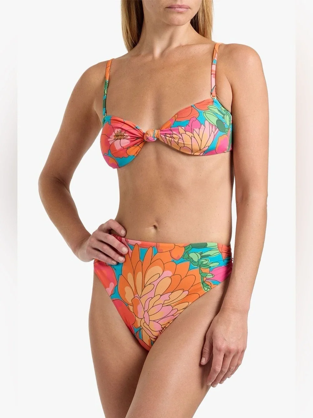 Set - Farm Rio Knotted floral-print bandeau bikini